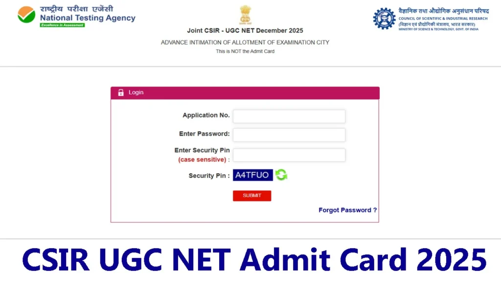 CSIR UGC NET Admit Card December 2025 OUT Best Link