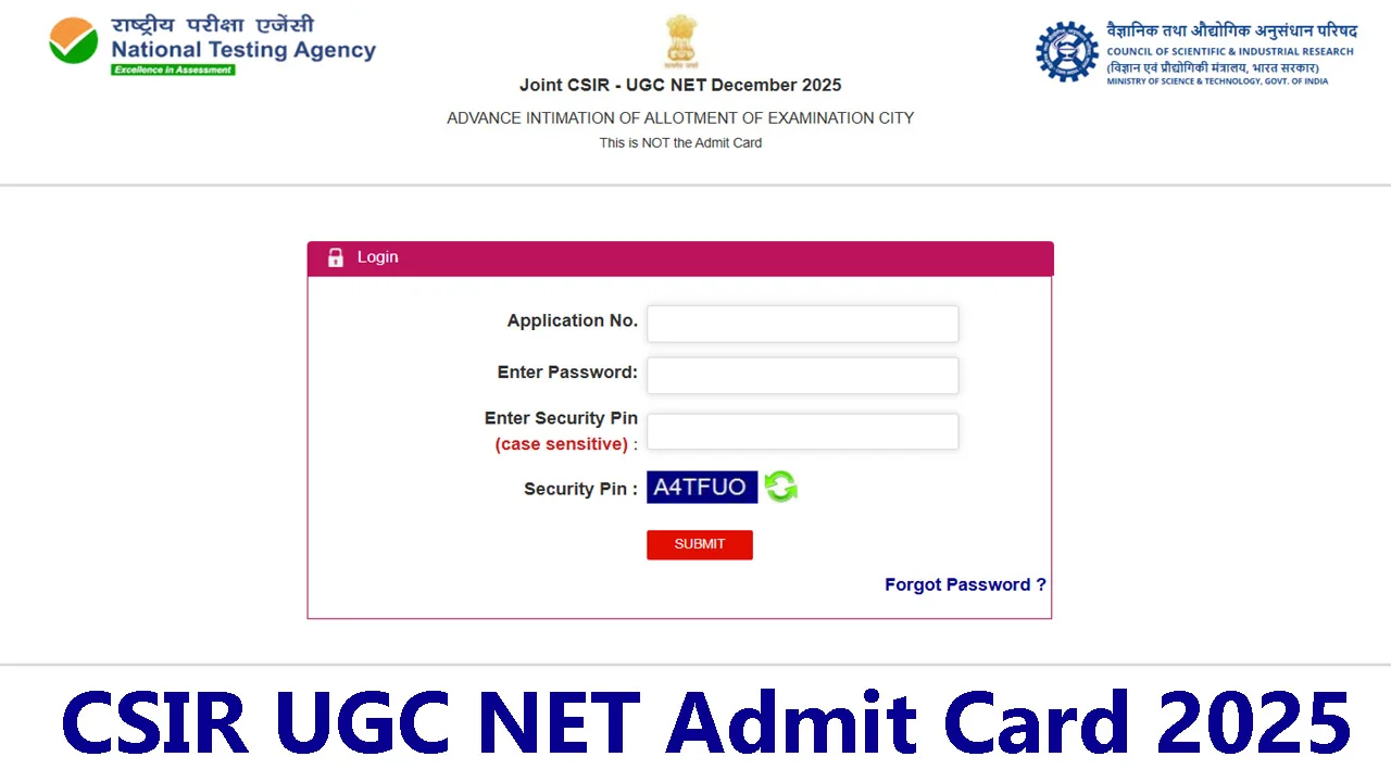 CSIR UGC NET Admit Card December 2025 OUT Best Link