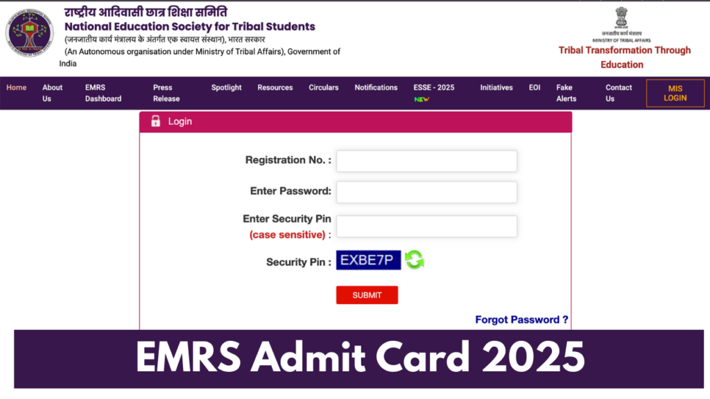 EMRS Admit Card 2025 TGT, PGT, JSA, MTS Best Link
